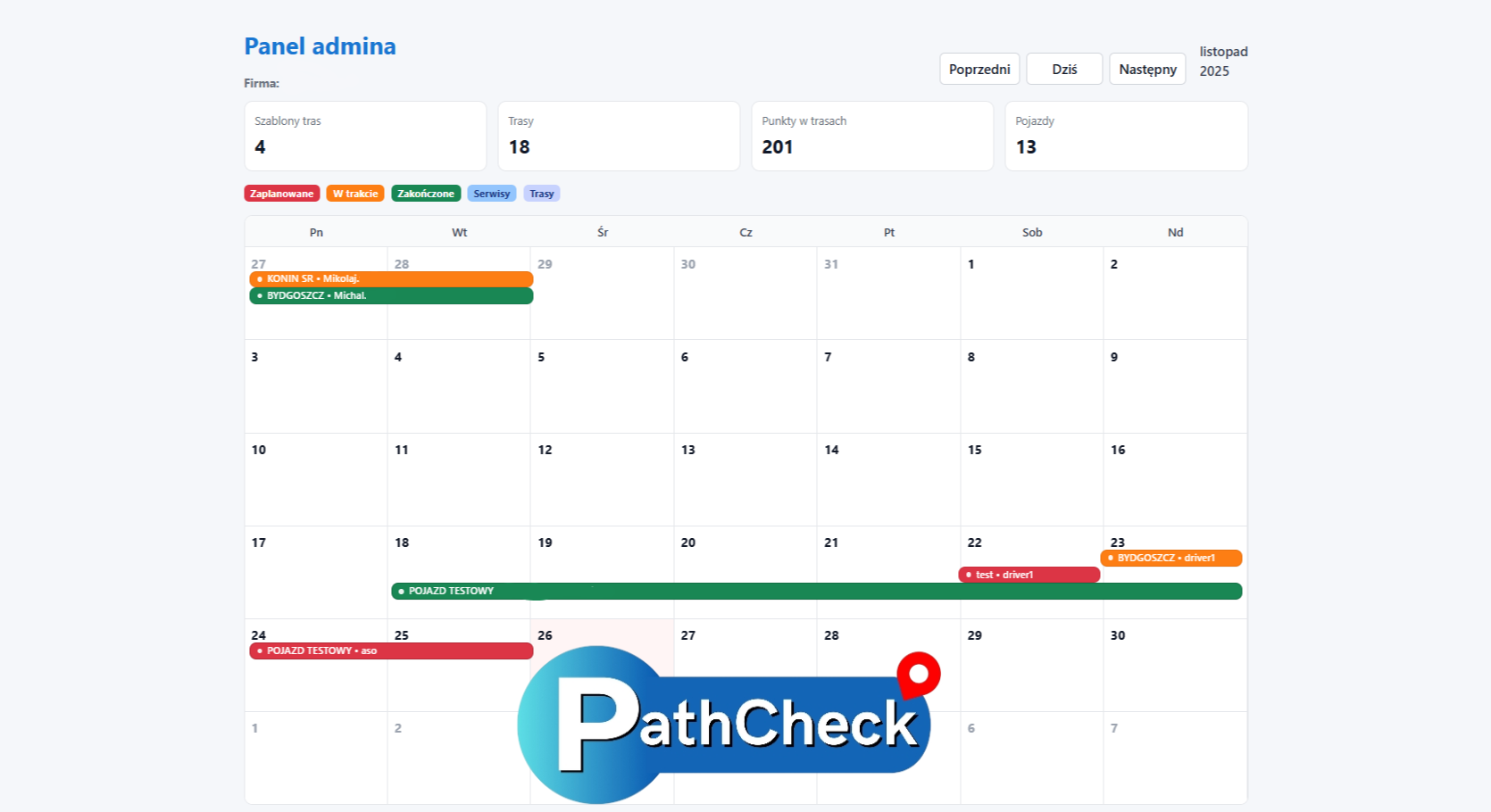 Panel logowania do PathCheck
